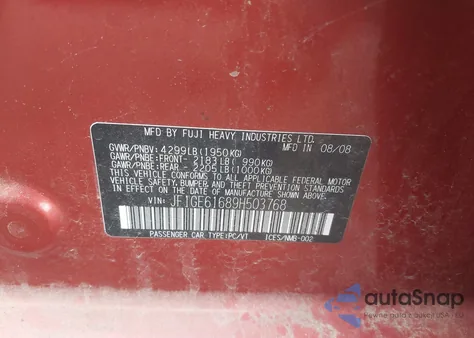 2009 Subaru Impreza 2.5I z USA, uszkodzony, nr VIN JF1GE61689H503768